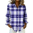 thumbnail image 2 of Tops for Women Long Sleeve Lapel Plaid Buttons Blouse Casual Work Shirts Loose Shirts,Womens Tops Plus Size Purple XXL, 2 of 3
