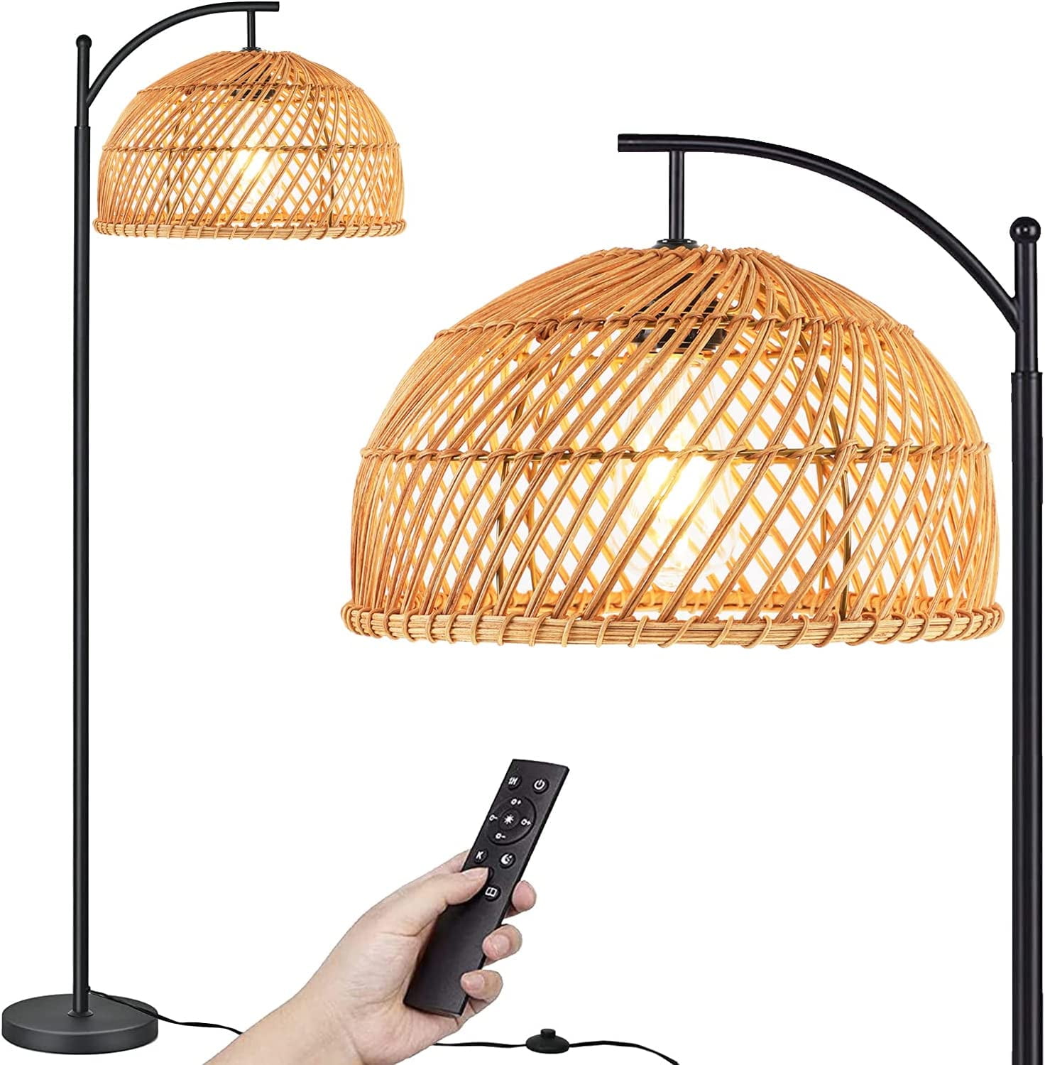 Rattan Floor Lamp for Living Room Bedroom Farmhouse Wicker Standing