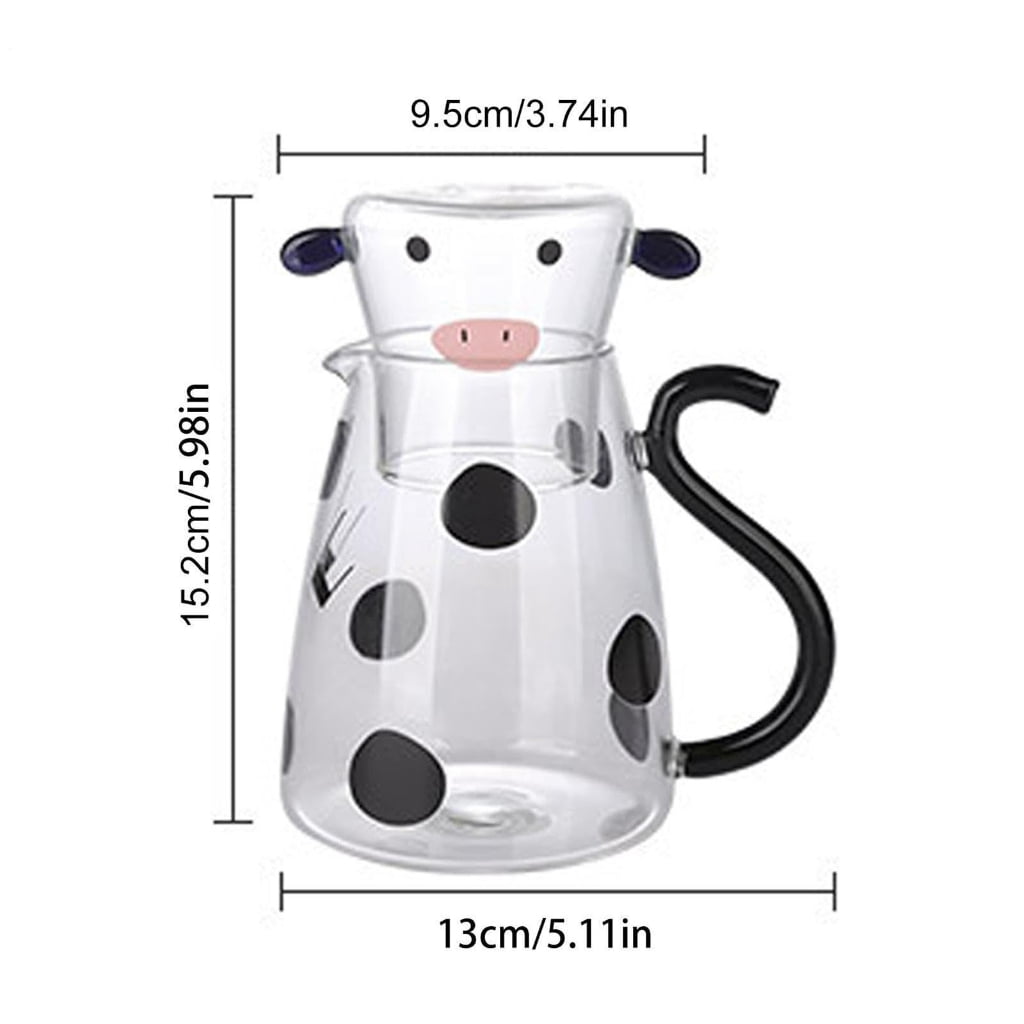 Cow Shape Glass Pitcher with Integrated Cup for Cold Drink Serving Beverage Container High Borosilicate Milk Carafe