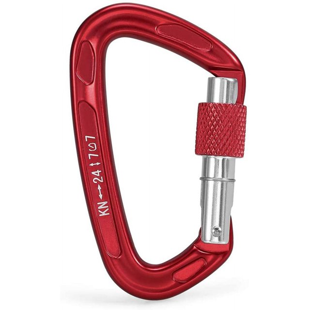 Bloqueo automático tipo D, gancho de seguridad para escalada en hielo para montañismo al aire libre, aleación duradera de magnesio y aluminio, rojo