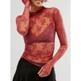 thumbnail image 3 of Women Mesh See-Through Mock Neck Lace Shirts Spring Fall Slim Fit Tops Streetwear, 3 of 9