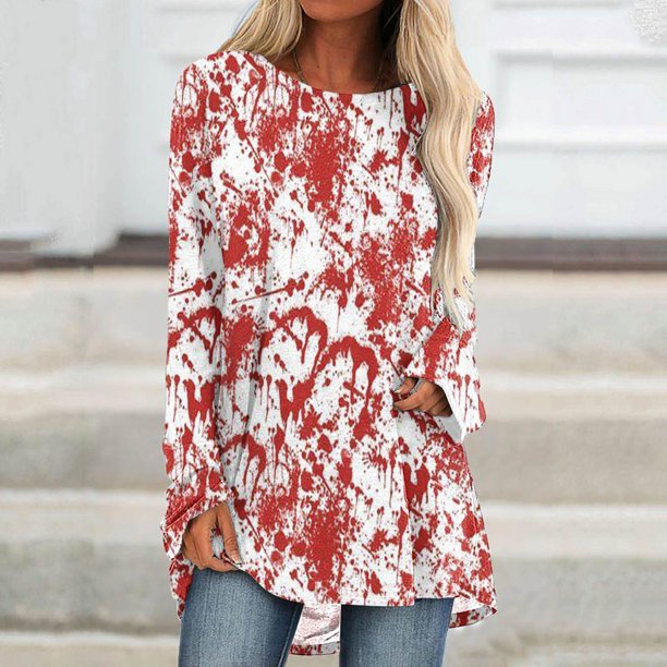 ICHUANYI Clearance Women Summer Fashion Casual Print Round Neck Loose Long Sleeve T-shirt Tops Blouse Pullover ICHUANYI "ICHUANYI"
