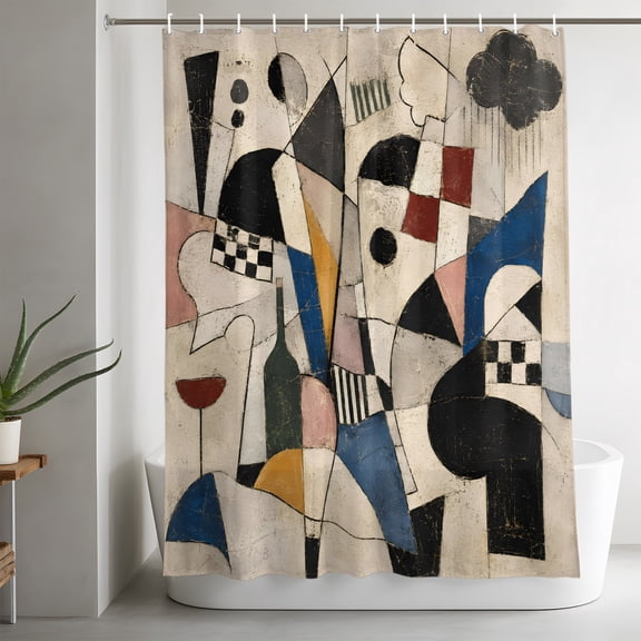 Shower Curtains for Bathroom-36"x72",Abstract Geometric Stripe Art Waterproof Bath Curtain Grommet Shower Curtain Set with Hooks,