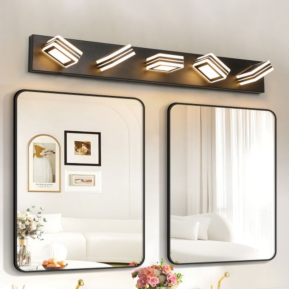 ACE-LIGHTS,Modern 5-Light(5 Colors Temp.) Rotatable & Dimmable LED Vanity Light with Acrylic Shades,Sleek Bathroom Wall Fixture for Bathroom,Dressing Room,Mirror Cabinet,Living Room,Bedroom(Black）