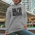 thumbnail image 2 of Bad Vibes Don't Go with My Outfit Quote, Groovy Retro Wavy Text Merch Gift, Heather Grey Hooded Sweatshirt or Hoodie, XL, 2 of 5