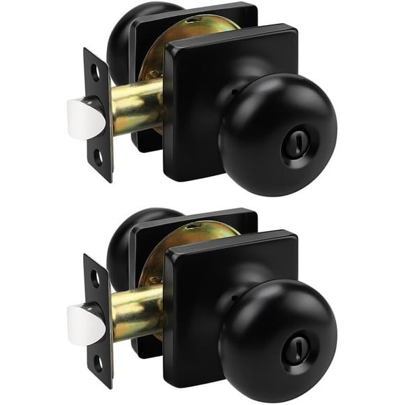 shiyou-2 Pack Privacy Door Knobs Indoor Matte Black Door Knob Interior Keyless Square Privacy Indoor Door Handles Black Door Lock for Bedroom and Bathroom