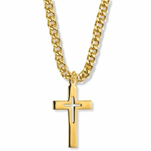 10K Gold Filled cross crucifix Necklace with a Pierced Inner cross crucifix Design cross crucifix Gold cross crucifix Comes in a deluxe velvet box