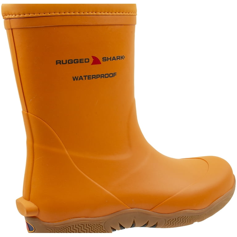 RUGGED SHARK Men's Great White Fishing Boots, Waterproof Deck Boots,  Comfortable No-Slip Sole, Orange, Men's Size 10