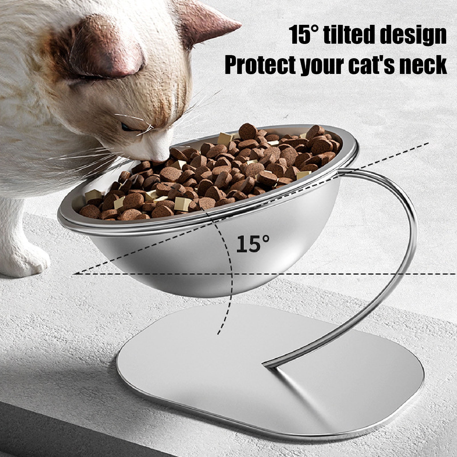 LAZIOEGR Elevated Cat Bowl Stainless Steel Large Capacity Anti Tipping Raised Food Water Bowl Tilted Neck Protection Pet Feeder Dish for Cats Dogs (6.3 inches / 16 cm) Non-Slip Base