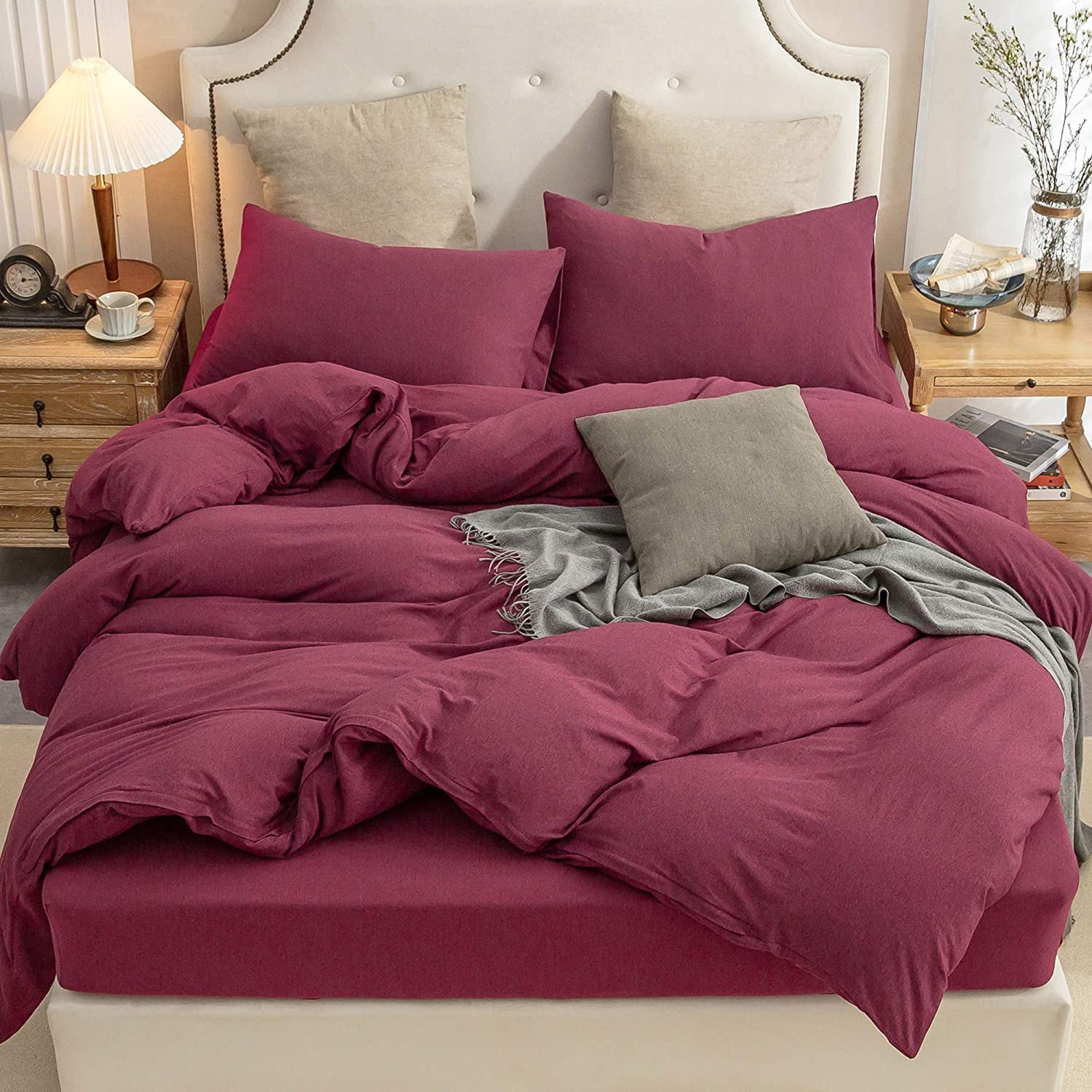 Luxury Soft Navy Blue, Burgundy, Red, White, Green, Turquoise 1500 Series high Thread Count Brushed Microfiber Grand Linen 3-Piece Fine Printed Country Rose Duvet Cover Set Queen Size Durable