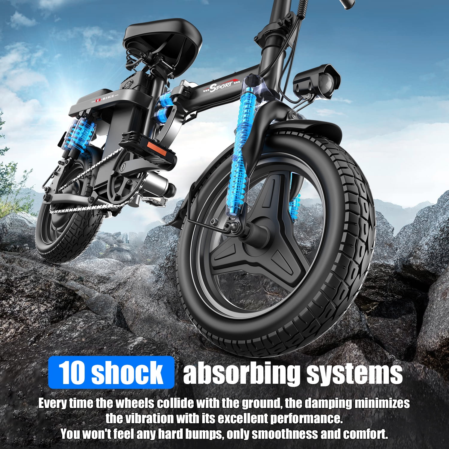 Electric Bike for Adults, Ebike, Electric Bicycle with 48V Removable Battery,14" Folding Ebike, 20MPH,30+ Miles(MAX),500W High Motor,Multi-Shock Absorption,UL 2849,Commuting Mini E Bikes