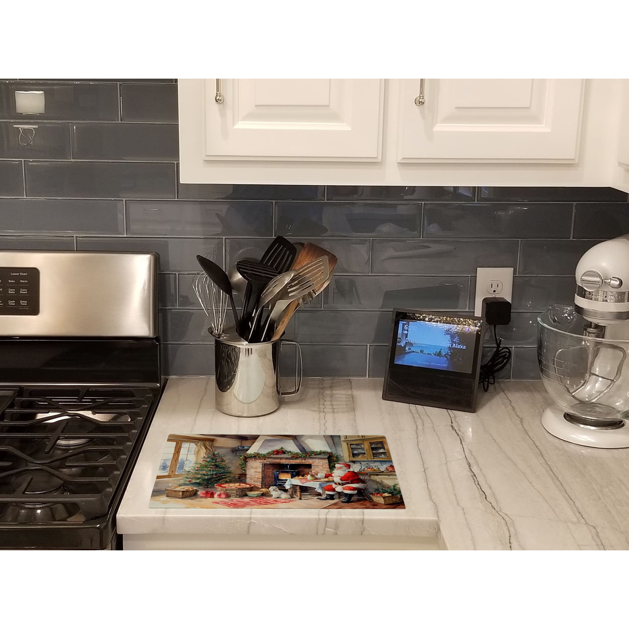 Cookies with Santa Claus Glass Cutting Board Large 12 in x 15 in