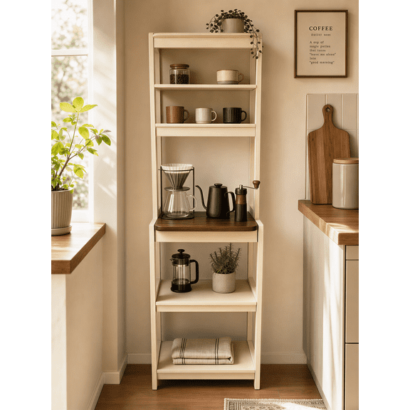 HAOMINS Bakers Rack, 5 Tier Free Standing Kitchen Storage Shelves with Adjustable Shelves for Small Spaces, Coffee Bar