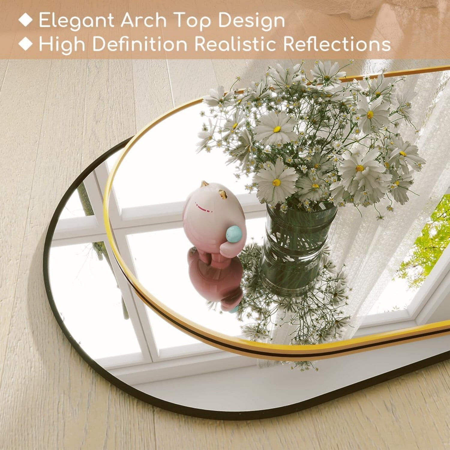 Easy4Home 64"x21" Arched Full Length Mirror Freestading Full Body Floor Mirror, Gold