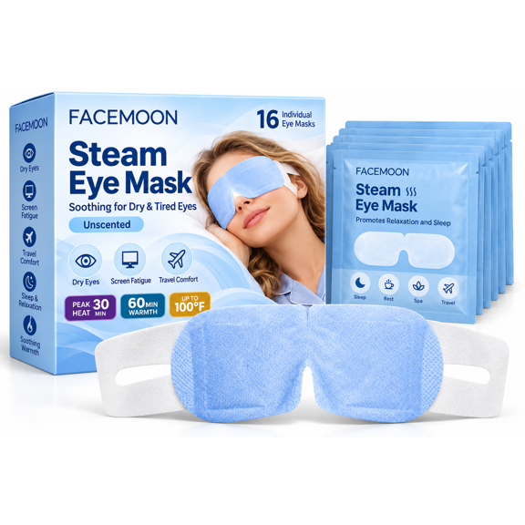 FACEMOON 16 Packs Steam Eye Mask, Self Heating Warm Compress for Tired Eyes, Unscented Disposable Heated Eye Masks, 30-40 Minutes of Soothing Warmth for Sleep, Home, Spa, Travel & Relaxation Gifts