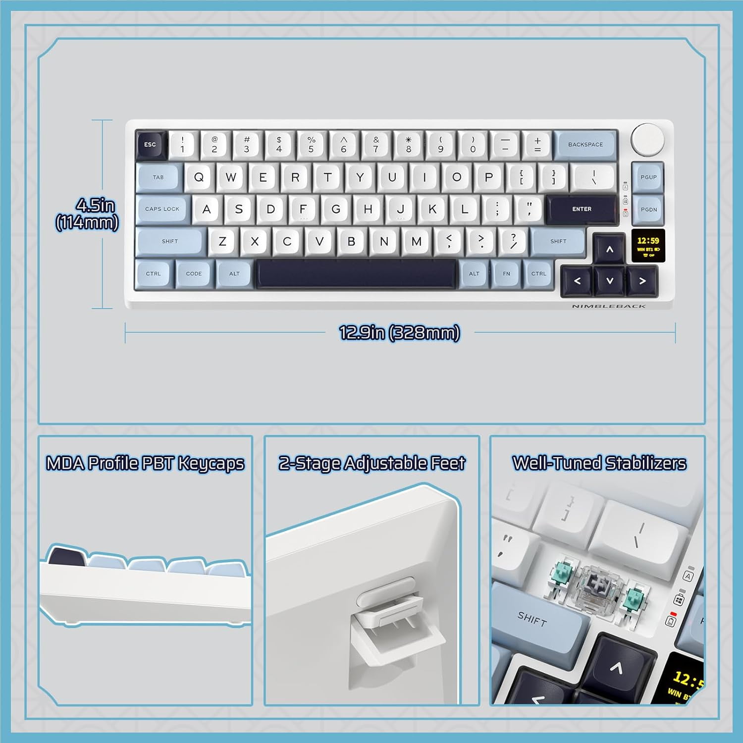 LTC Nimbleback NB682 PRO 65% Wireless Mechanical Keyboard w/Display Screen & Knob, 2.4G/ BT/USB-C Wired RGB 68 Keys Gaming Keyboard, 5-Layer Dampener, Hot Swap PCB, Software Support, Linear Switch