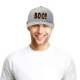 thumbnail image 5 of DALIX Boo! Halloween Hat Mens Womens Flat Bill Snapback Cap in Black Light Gray, 5 of 7