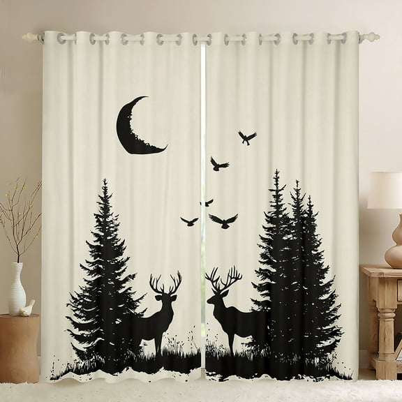 Manfei Cabin Deer Elk Black Out Curtains for Boy, Jungle Tree Print Curtains Pack of 2 (42x63 Each), Woodland Animal Bedroom Curtains, Curtains Blackout Room Decor