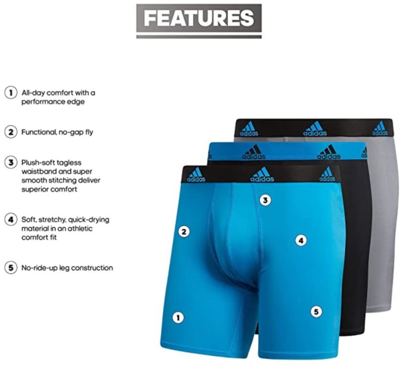 Adidas Men's Performance Boxer Brief Underwear (3-Pack) - Blue