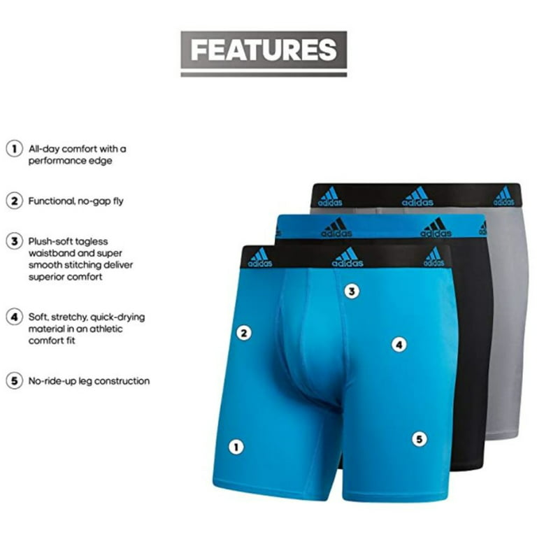 Adidas Men's Performance Boxer Brief Underwear (3-Pack) - Blue/Black/Grey  (L) 