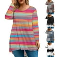 thumbnail image 2 of Abcomgle Womens Plus Size Summer Tops 4x-5x Sexy Crew Neck Tshirts Striped Colorblock Graphic Tees Long Sleeve Shirts Dressy Casual Blouses,2XL, 2 of 5