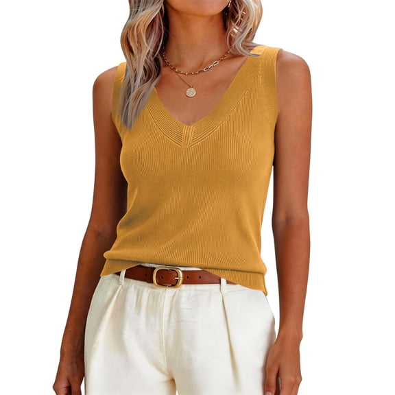 Women's 2026 Summer Sleeveless Tank Tops V Neck Knit Sweater Vest Casual Loose Tops