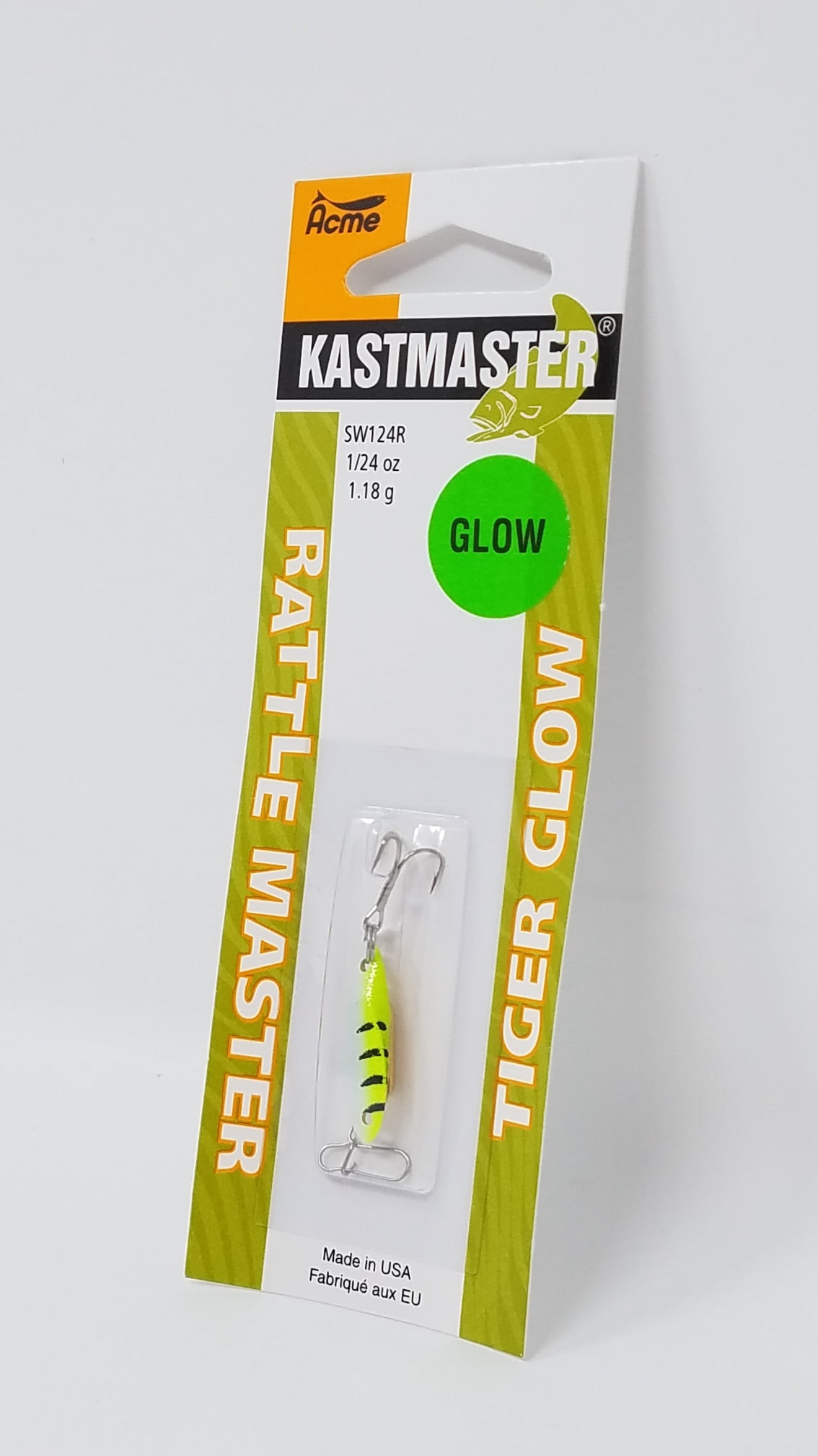 Acme Tackle Kastmaster Rattle Fishing Spoon , Chartreuse Tiger Glow, 1/24 oz.  