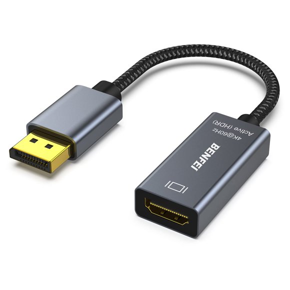 BENFEI Active DisplayPort to HDMI, DP to HDMI Adapter(4K@60Hz) compatible with HP, ThinkPad, AMD, NVIDIA, Desktop and More - Male to Female, Space gra