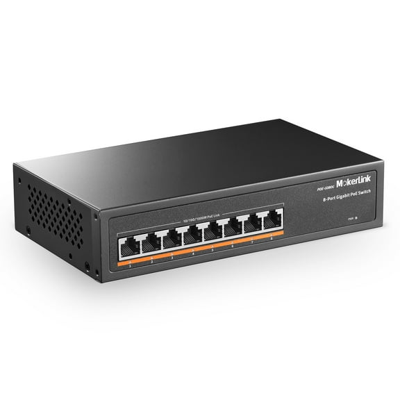 MokerLink POE-G080G 8-Port Gigabit Network Switch with PoE  Support, 10/100/1000Mbps, Fanless Plug & Play