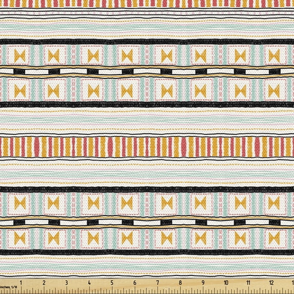Folk Fabric by the Yard Upholstery, Themed Colorful Pattern with Horizontal Stripes Kente Style Motif, Decorative Fabric for DIY and Home Accents, Multicolor by Ambesonne