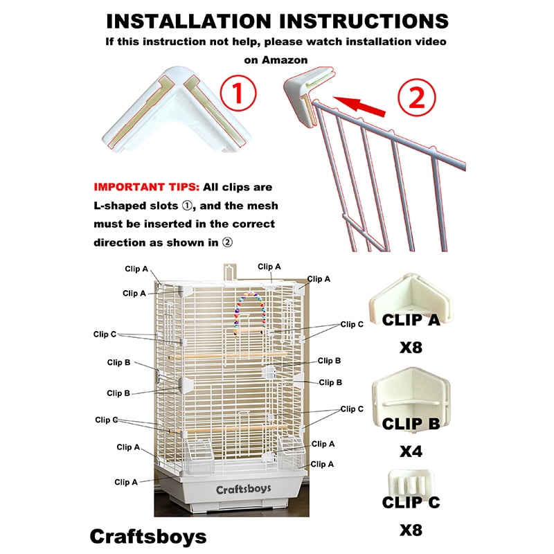 Craftsboys Basic Bird Cage, 24.8inch Parrot Cage (24.8" x 14.6" x 11"),Bird Cage with 1 Ladder, 1 Horizontal Bar, 2 Feeders, and 1 Bird Swing
