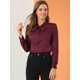 thumbnail image 3 of Blusa De Satén De Manga De Encaje Semitransparente Frontal Con Botones Y Cuello De Lazo Elegante Para Mujer Borgoña S, 3 of 6