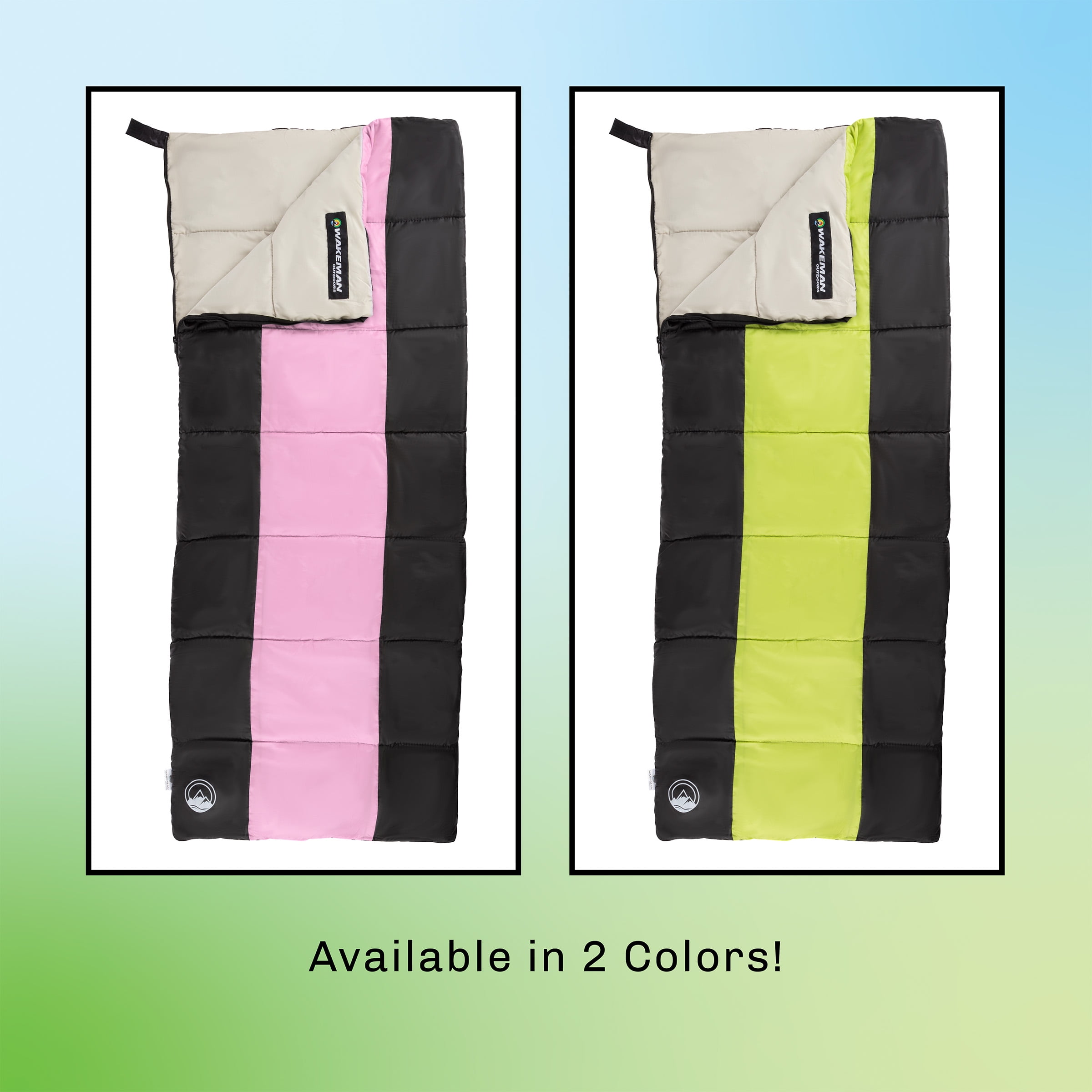 Lightweight Kids Sleeping Bag - Carrying Bag with Compression Straps Included - For Camping, Backpacking, Sleepovers by Wakeman Outdoors (Pink/Black)