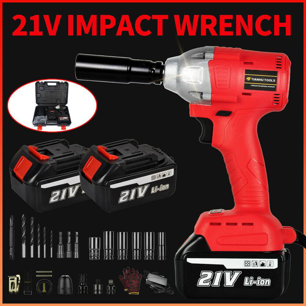 1/2'' High Torque Brushless Drill Driver Tool Cordless Impact Wrench W/ 2Battery 
