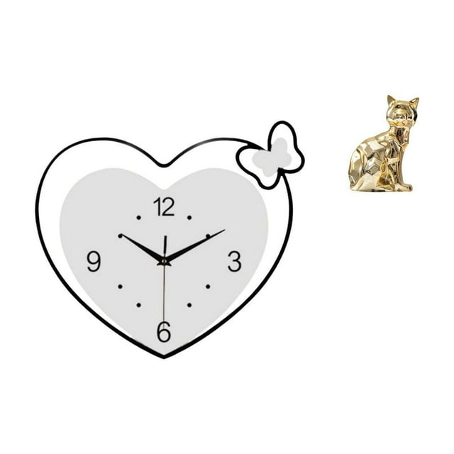 Reloj de pared,Reloj de pared acrílico para oficina en casa,sin tictac,Relojes de pared colgantes Reloj de tiempo decorativo,Figura de escritorio,Estante de estatua de gato para