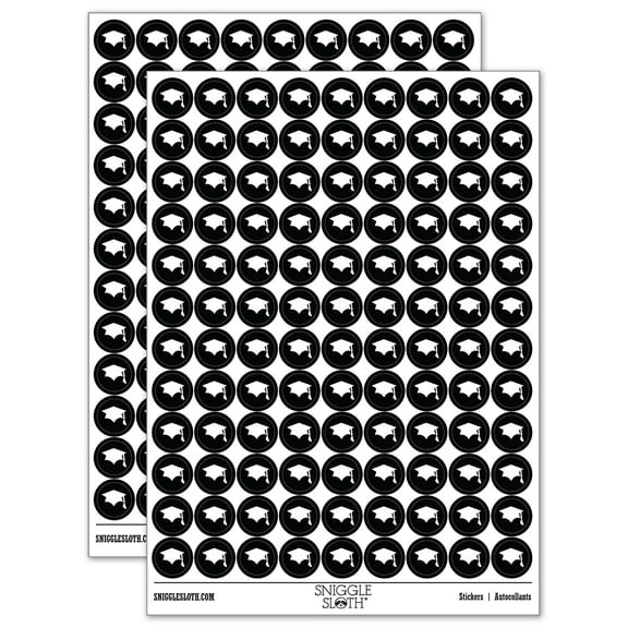 Graduation Cap Solid 200 Round Stickers - Black - Gloss Finish - 0.50" Size