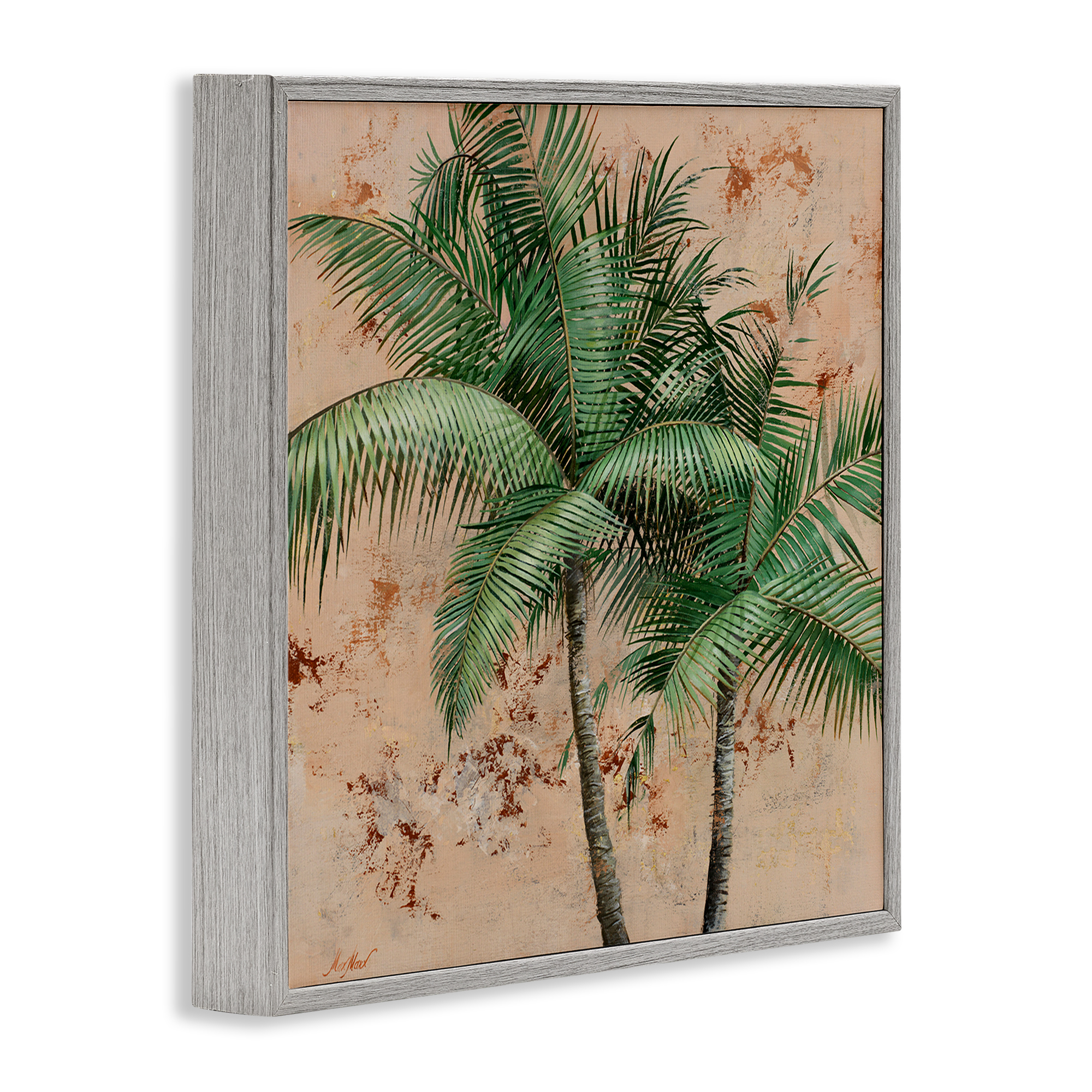 Stupell Industries Leafy Palm Fronds Botanical & Floral Painting Gray Framed Art Print Wall Art, 24 x 24