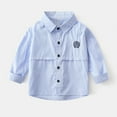 thumbnail image 2 of XUELUO Toddler Boys Shirts & Tops Autumn Winter Striped Print Letter Embroidery Lapel Button Down Long Sleeve Gentleman Tops Tee Shirts Sportswear,Blue,3-4 Years, 2 of 8