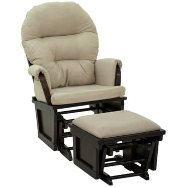 Newboti Nursery Glider Rocking Chair with Ottoman, Thick Padded Cushion Seating and Wood Base, Cream White 177958474795817