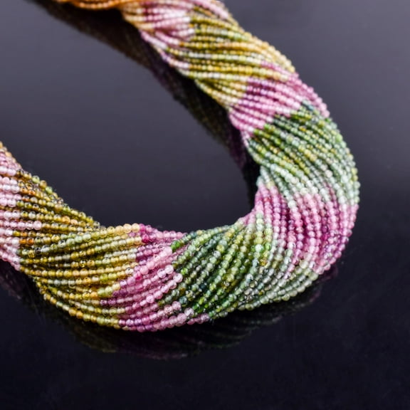 QNAVIC Natural Multi Tourmaline Gemstone Micro Faceted Rounds Beads Strand Drilled Stone Chakra Healing Crystals DIY Jewelry Making Wholesale Bulk Loose Supply Strand 30 Centimeter (1 Strand)