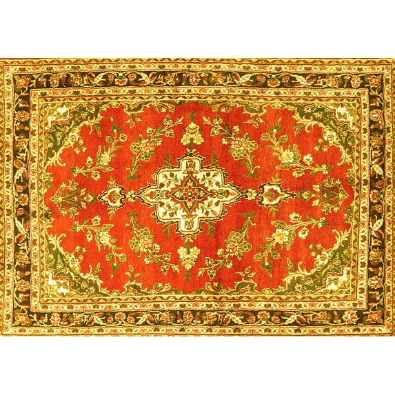 Ahgly Company Machine Washable Indoor Rectangle Medallion Yellow Traditional Area Rugs, 7' x 9'