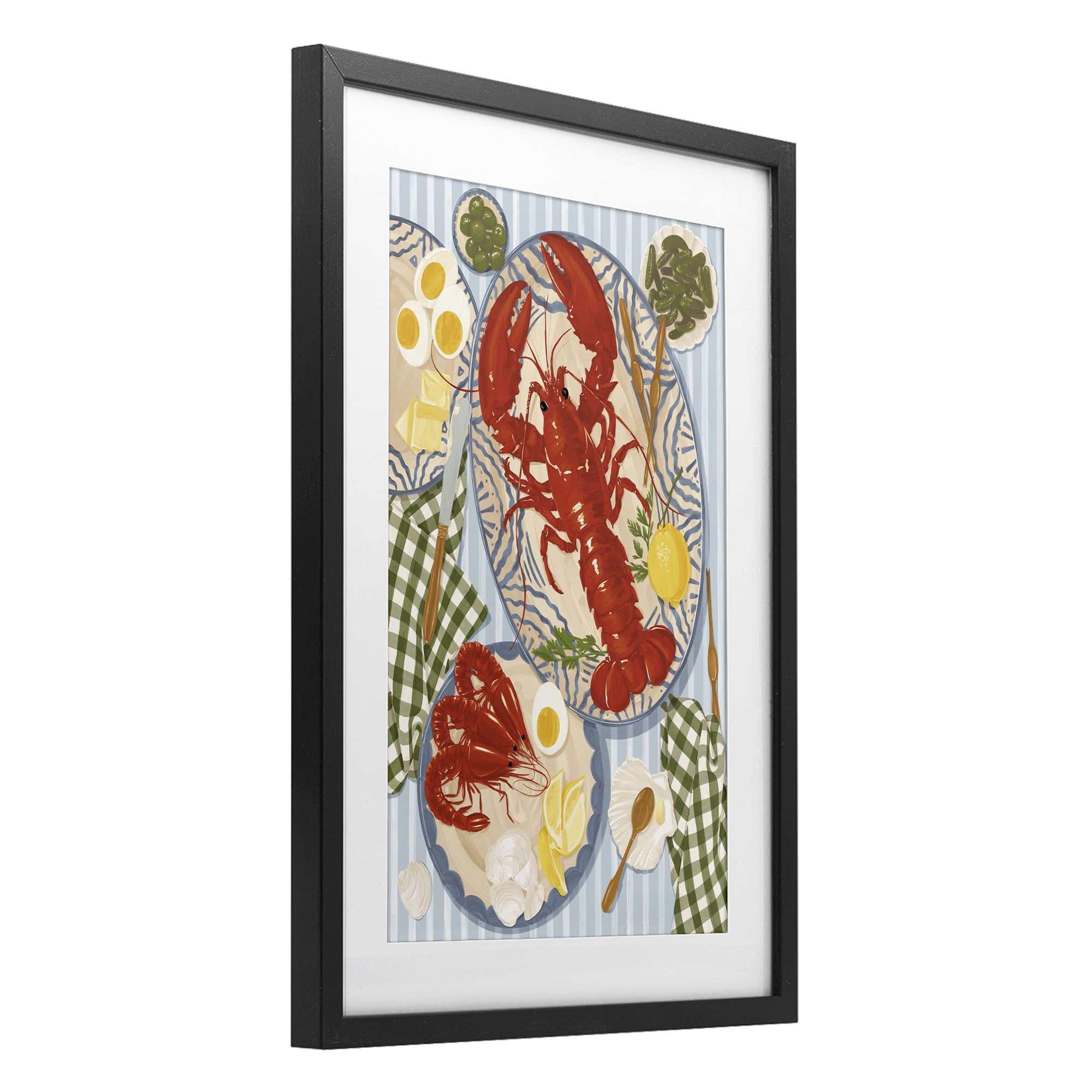 Stupell Industries Lobster For Lunch Platter Black Framed Print Under Glass, design by Vero Illustrates