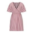 thumbnail image 6 of Sexy Plus Size Dresses for Women Stripes Wrap V Neck Large Bust Summer Short Sleeve Midi Dress Short, 6 of 6