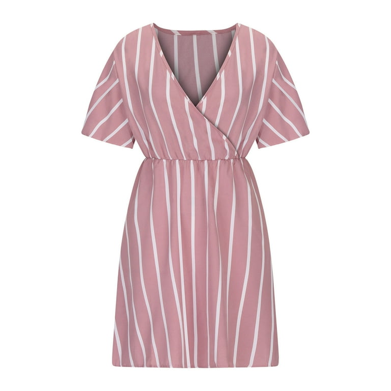 Sexy Plus Size Dresses for Women Stripes Wrap V Neck Large Bust