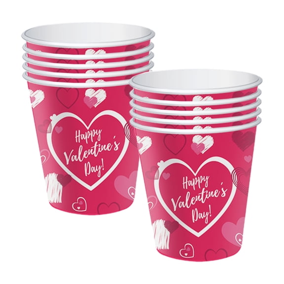 chaungfeng 16-Pack Disposable Paper Cups, Red Heart Valentine's Day Design, for Beverages, Festive Parties, Everyday Use