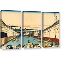 ArtWall Katsushika Hokusai "Nihonbashi in Edo" 3-Piece Gallery-Wrapped Canvas Set