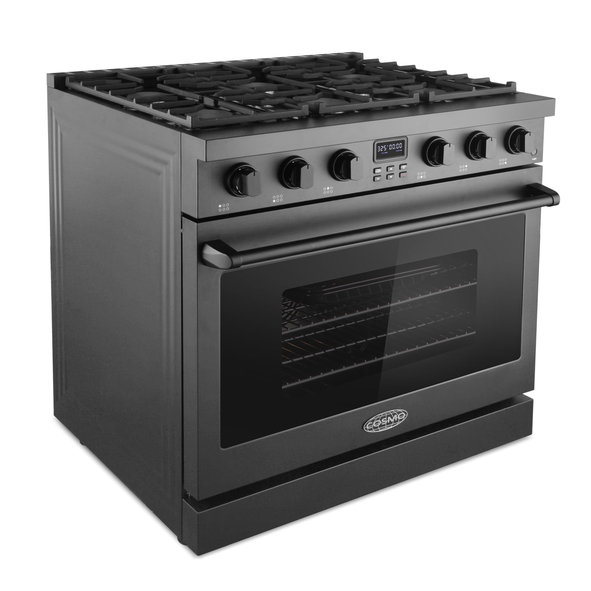 Cosmo 36 in. Lumin Collection 6.1 cu. ft. Gas Range with 6 Sealed Burners and Convection Oven in Matte Black