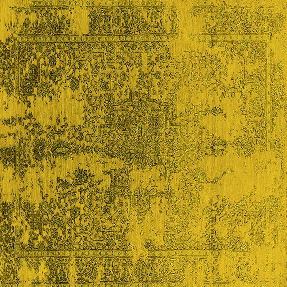 Ahgly Company Machine Washable Indoor Square Oriental Yellow Industrial Area Rugs, 5' Square