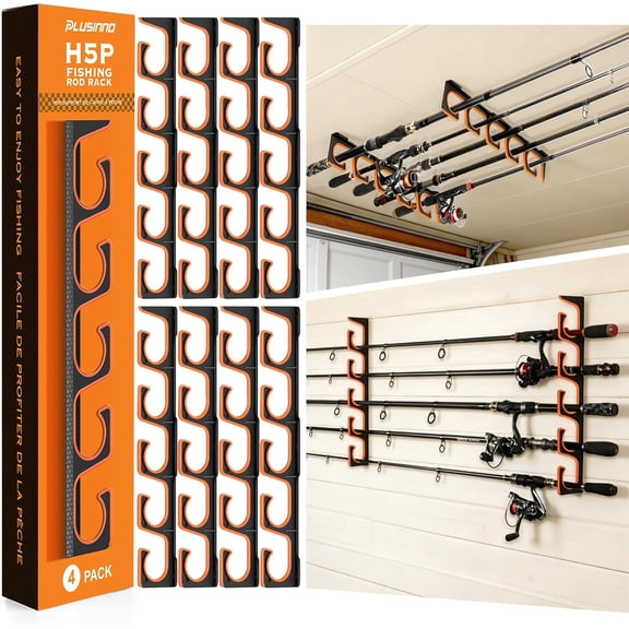 Wall and Ceiling Mount Fishing Rod Holder for Garage Storage Holds Up to 20 Rods and Nets