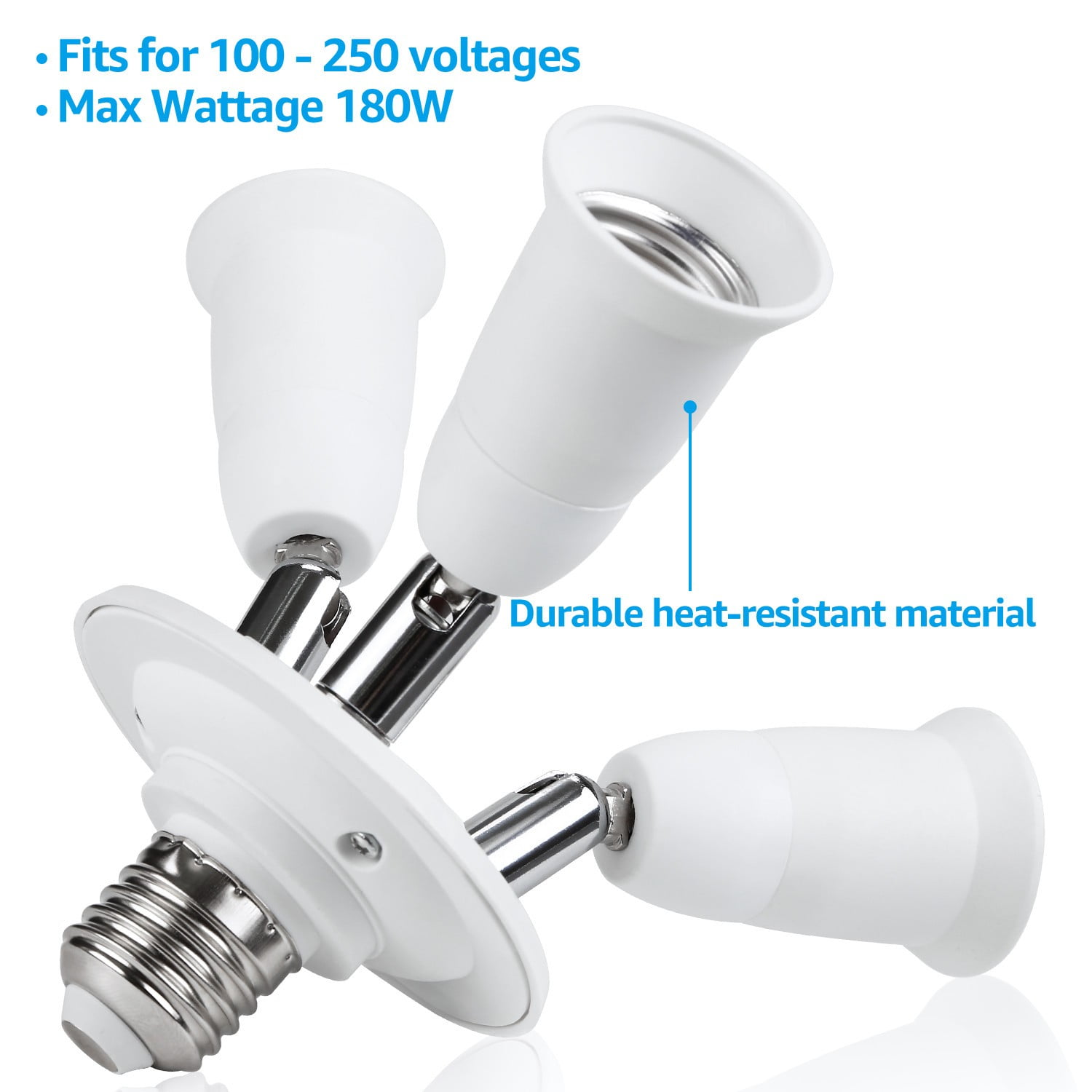 6 Pack 3-in-1 Light Socket Splitter, E26 E27 Adapter Converter Standard LED Bulbs Holder, 360 Degrees Adjustable 180 Degree Bendable, Max Watt 180W